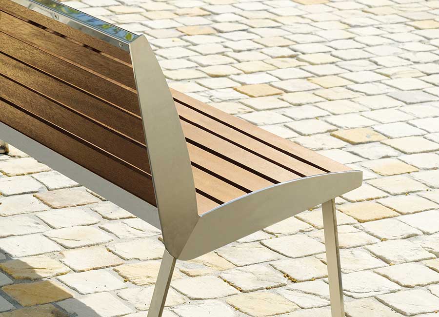 Banc MIAMI INOX et BOIS conçu et fabriqué par Aréa mobilier urbain